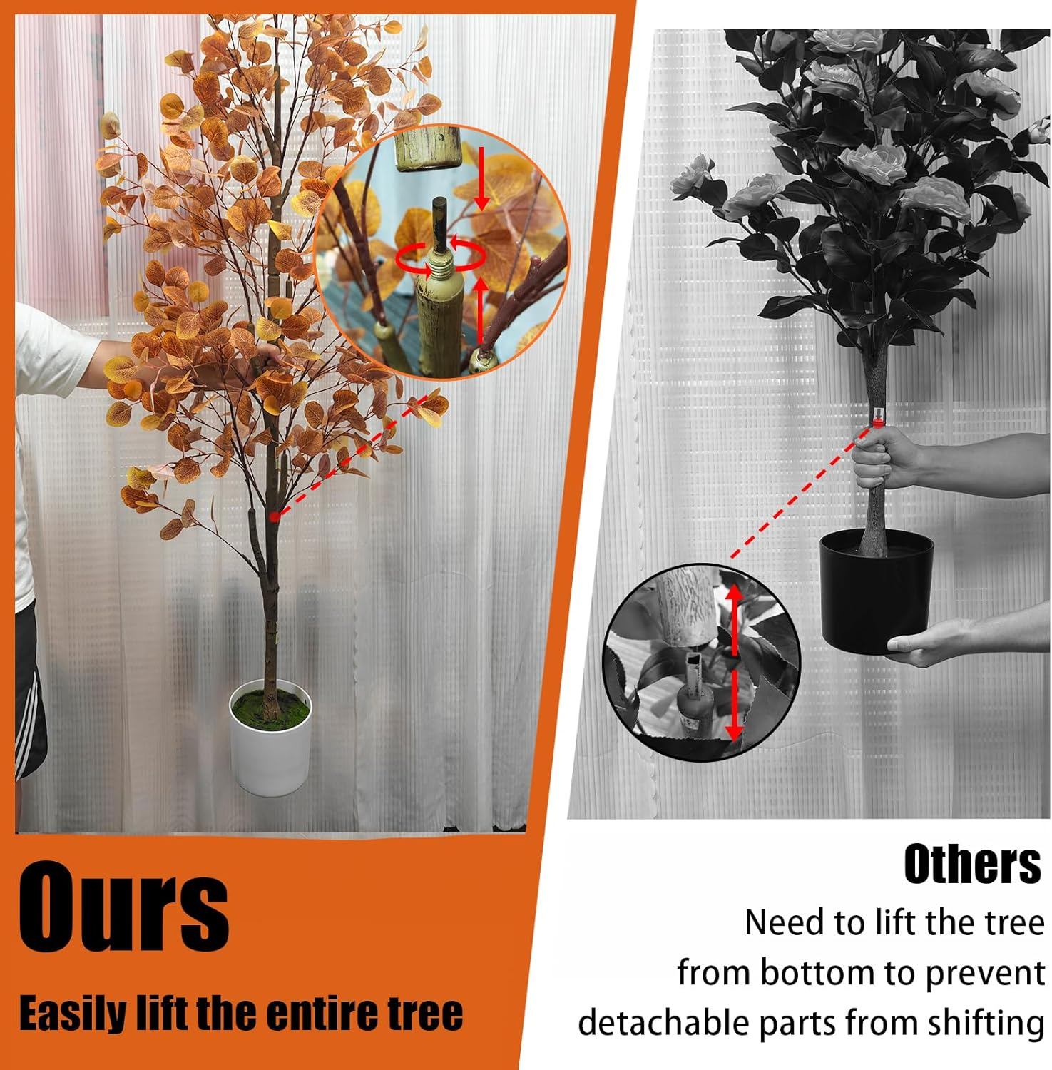 6ft Artificial Eucalyptus Tree - Orange Fall Decor for Indoor/Outdoor Porch & Entryway