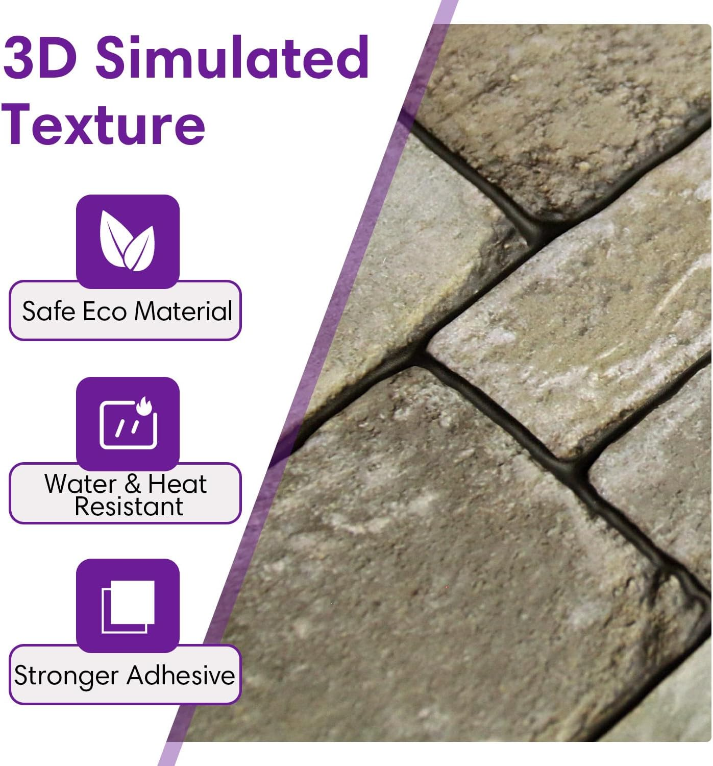 3D Stone Wall Panels - Peel and Stick Faux Brown Stone Tiles (10 Pack)