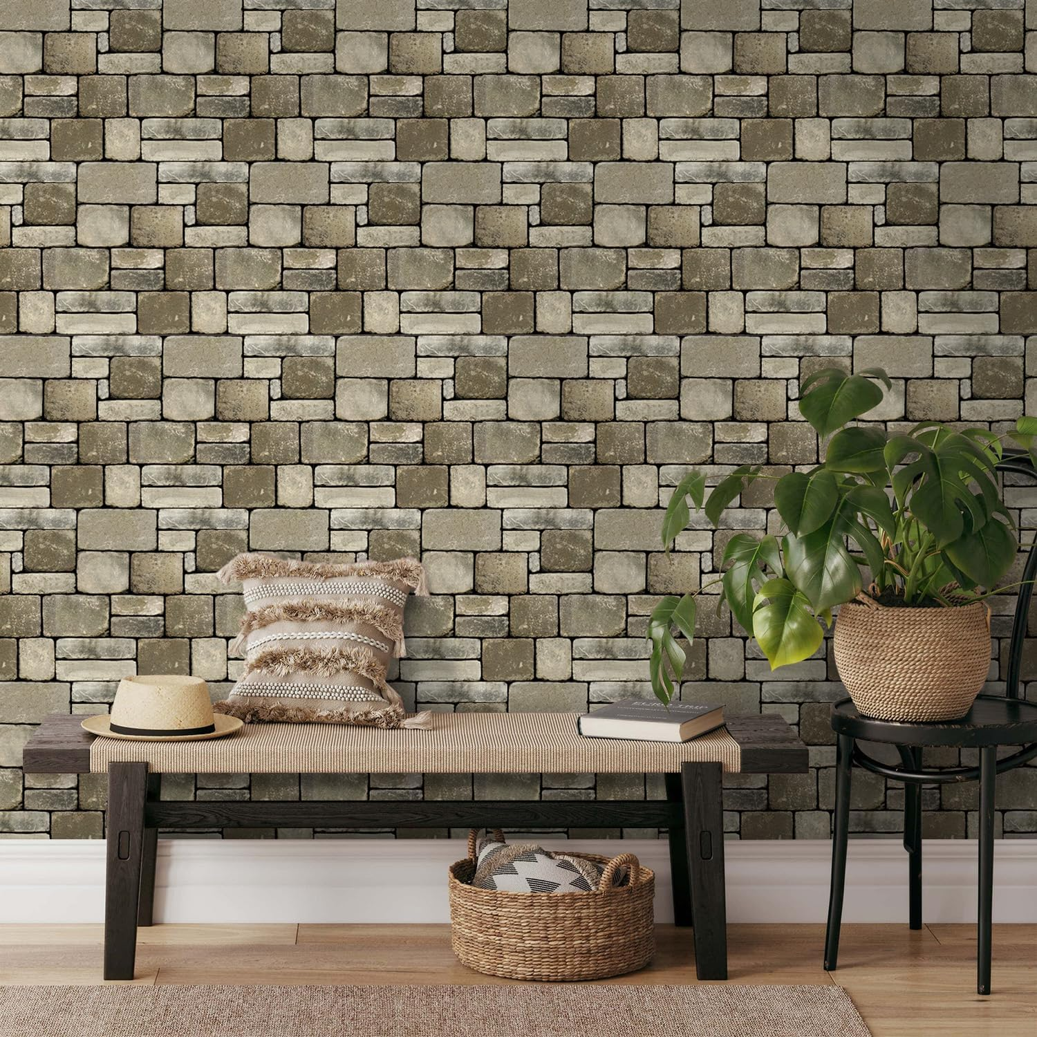 3D Stone Wall Panels - Peel and Stick Faux Brown Stone Tiles (10 Pack)