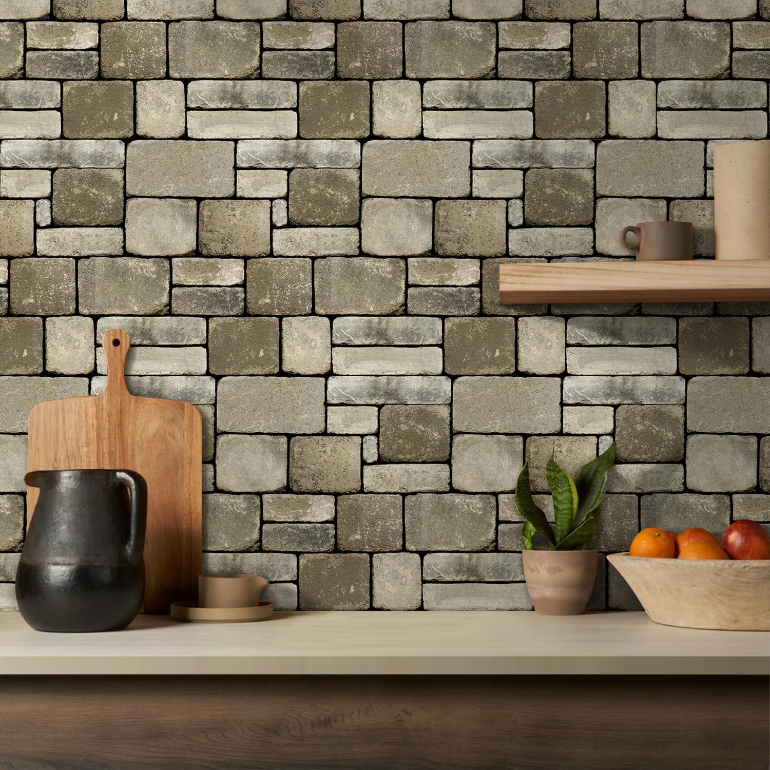 3D Stone Wall Panels - Peel and Stick Faux Brown Stone Tiles (10 Pack)