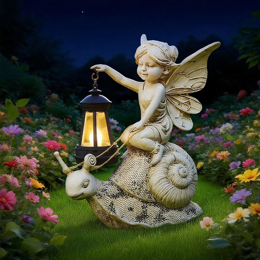 Solar Snail Statue Light - Garden Elf Sculpture with LED Lighting