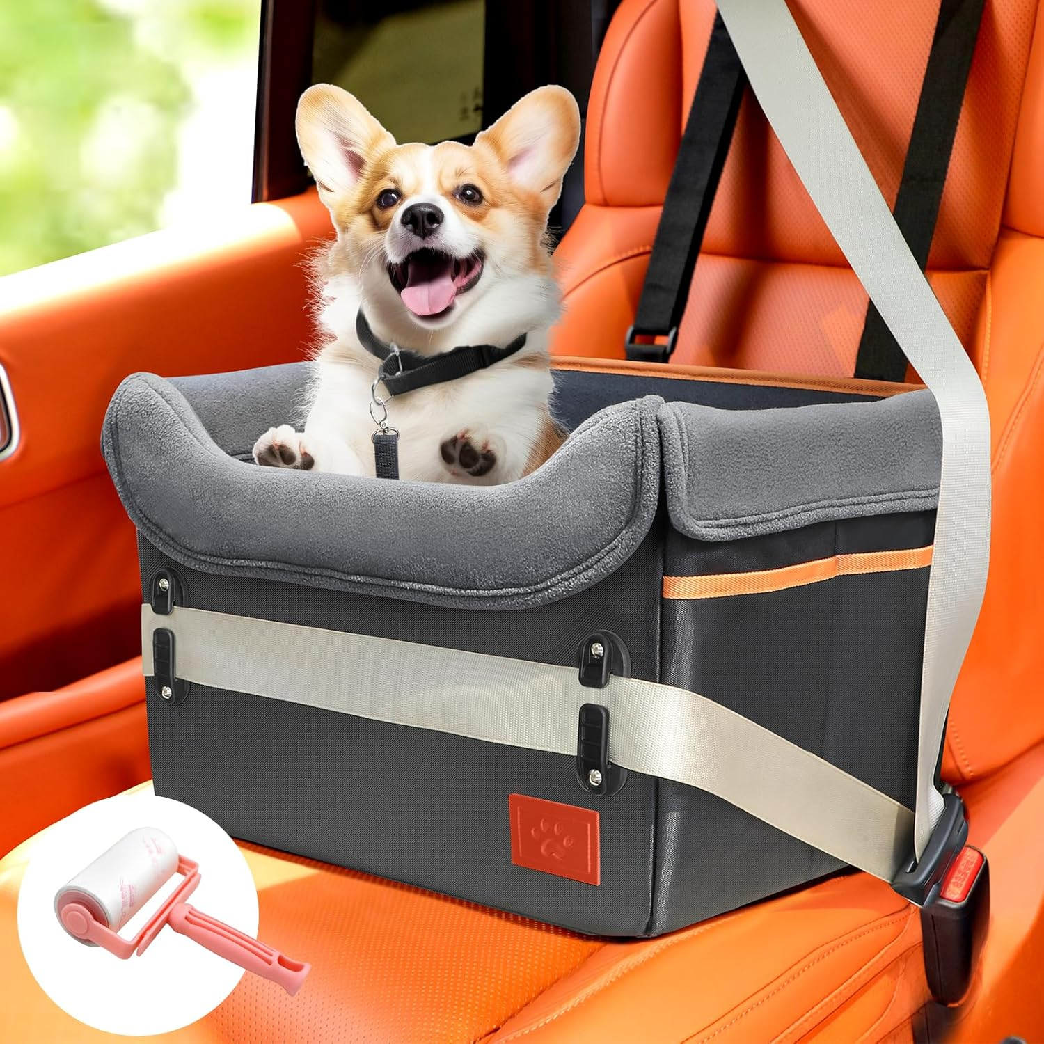 Small Dog Car Seat Cover - Memory Foam Pet Booster with Safety Harness