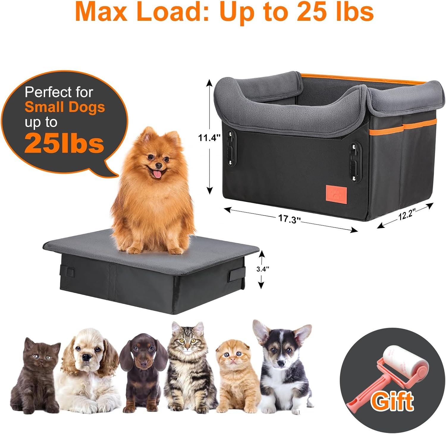 Small Dog Car Seat Cover - Memory Foam Pet Booster with Safety Harness