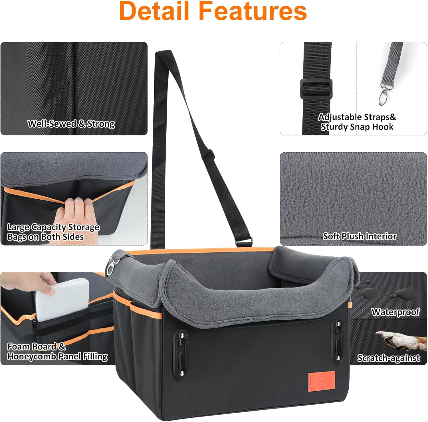 Small Dog Car Seat Cover - Memory Foam Pet Booster with Safety Harness