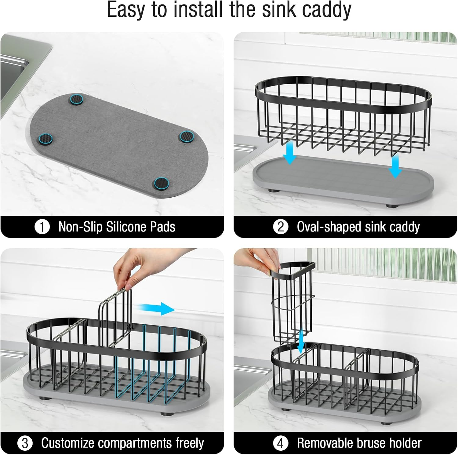 Kitchen Sink Organizer - Stainless Steel Sponge & Brush Holder