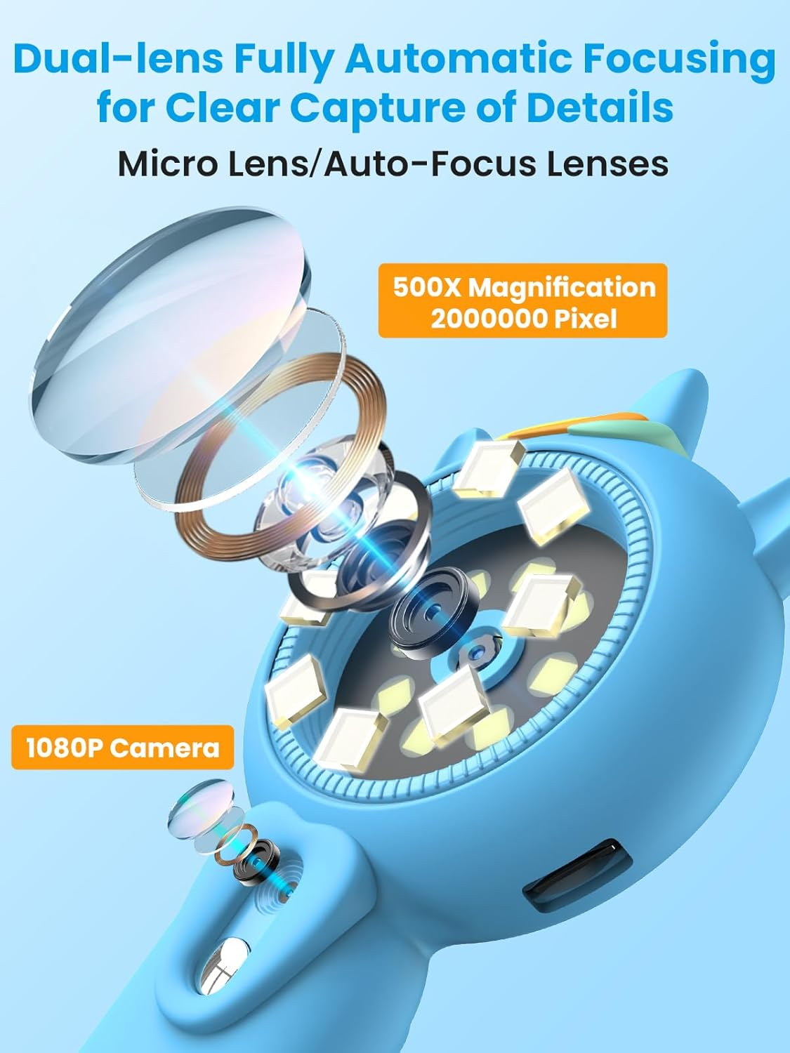 Kids Microscope with Auto-Focus & 2.0" Screen - Ages 5-12 STEM Toy