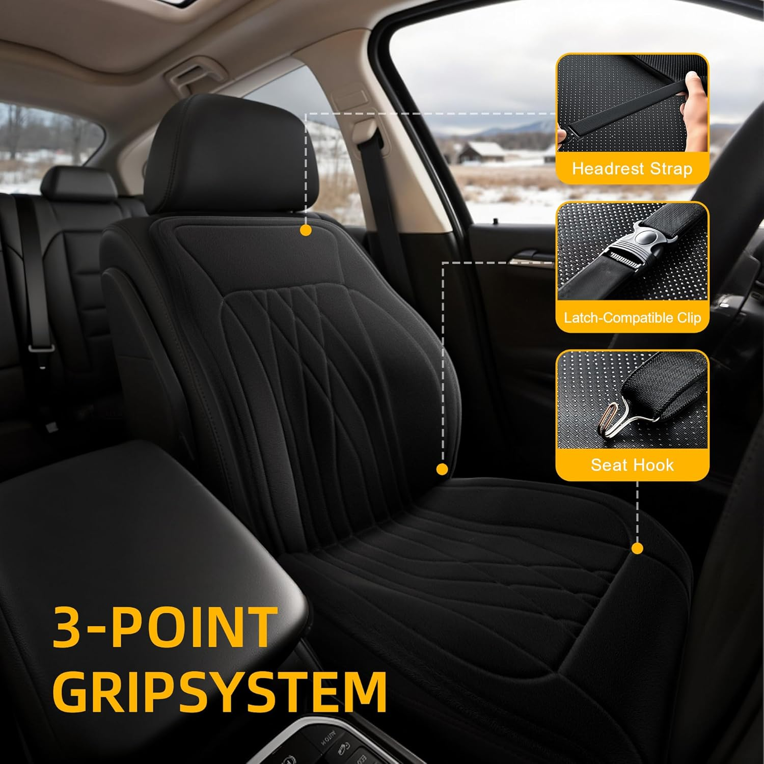 Heated Car Seat Cushion - Full Back & Bottom Support for Cars, Trucks, SUVs & Vans