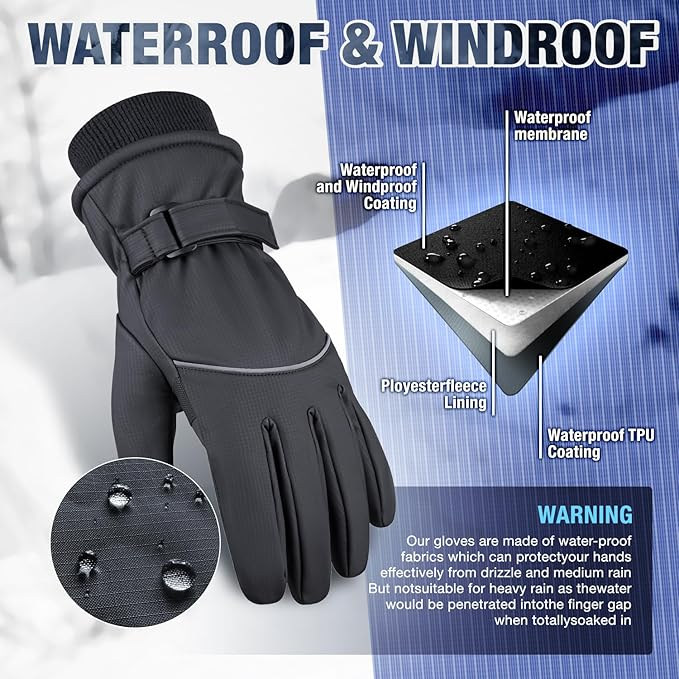 Winter Ski Gloves for Men and Women,Upgraded Windproof Cold Weather Thermal with Touchscreen Fingers