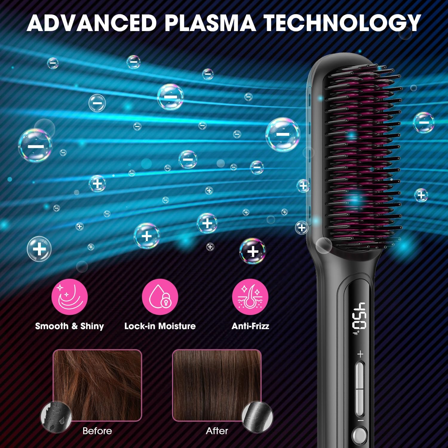 MiroPure Hair Straightener Brush - Plasma Ceramic Technology with 16 Heat Settings