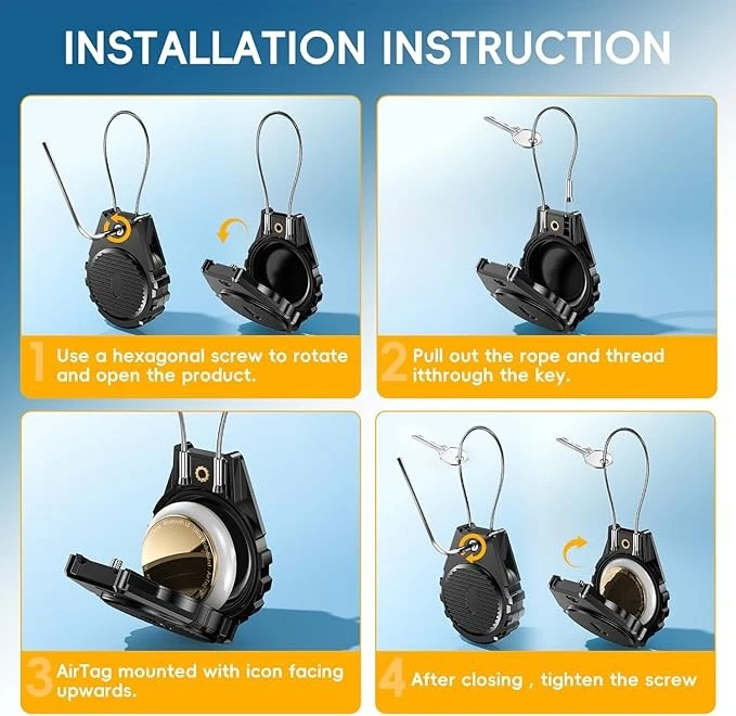 AirTag Holder Keychain 4 Pack - Waterproof Lock Case with Wire Cable