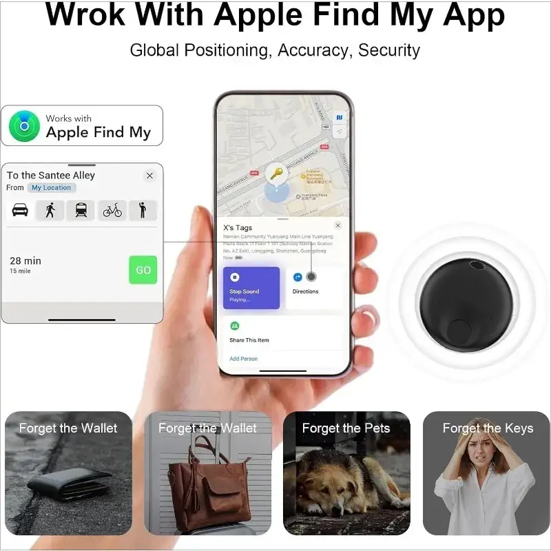 Mini Smart Tag Bluetooth Tracker 4 Pack - Apple Find My & Android Compatible