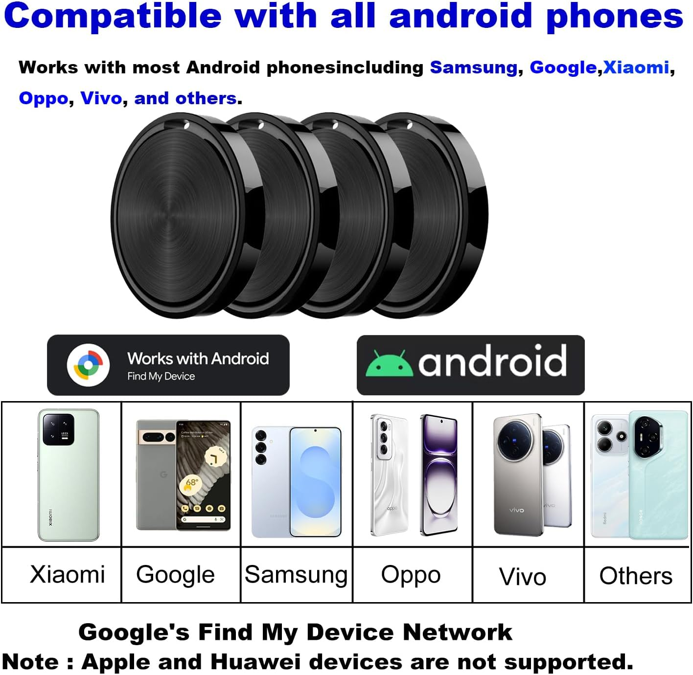 4-pack Bluetooth tracker offers seamless compatibility with Android devices,