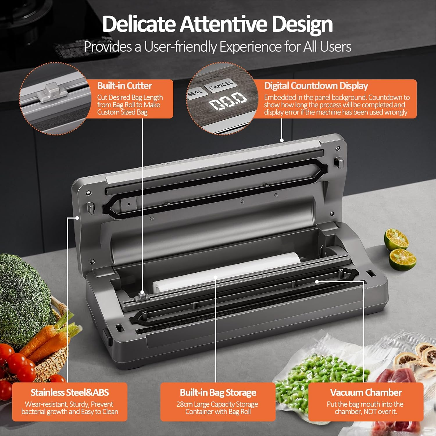 Anybear Vacuum Sealer Machine - 90kPa Suction, 120W Motor with Cutter