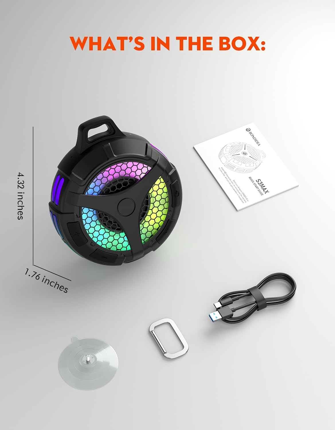 Bondidea Waterproof Bluetooth Speaker - IPX7 Portable Shower Speaker with RGB Lights