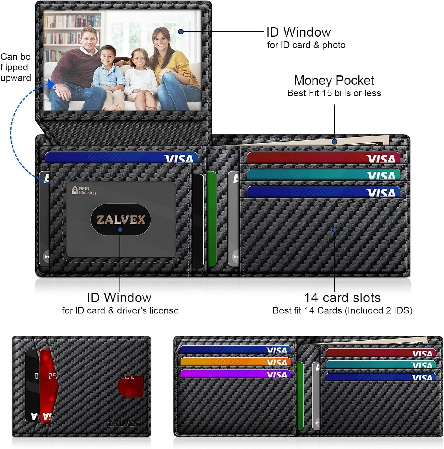 Slim RFID Blocking Bifold Wallet for Men - Leather, Ample Card Slots