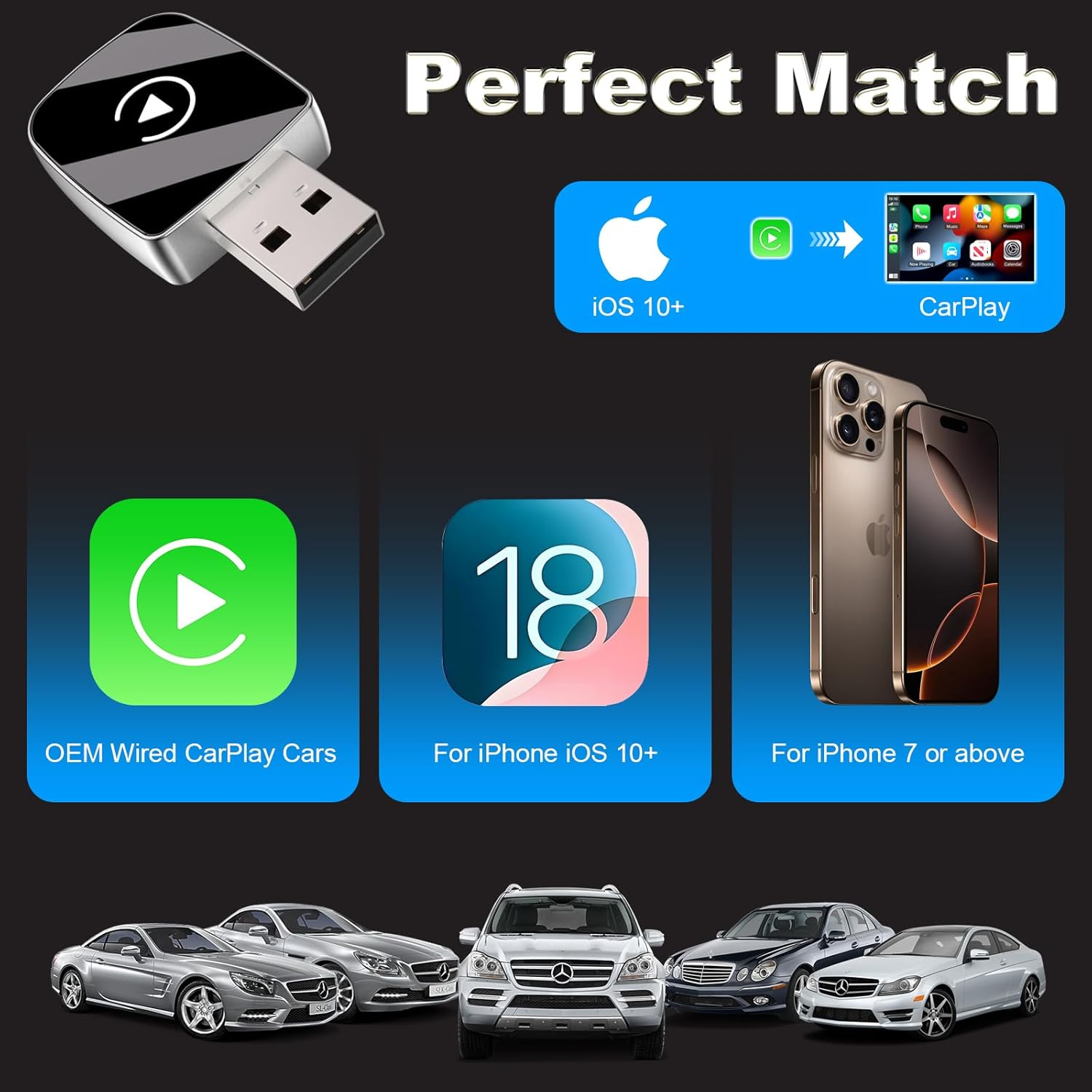 Wireless CarPlay Adapter Mini - Convert Wired to Wireless with USB-C Adapter