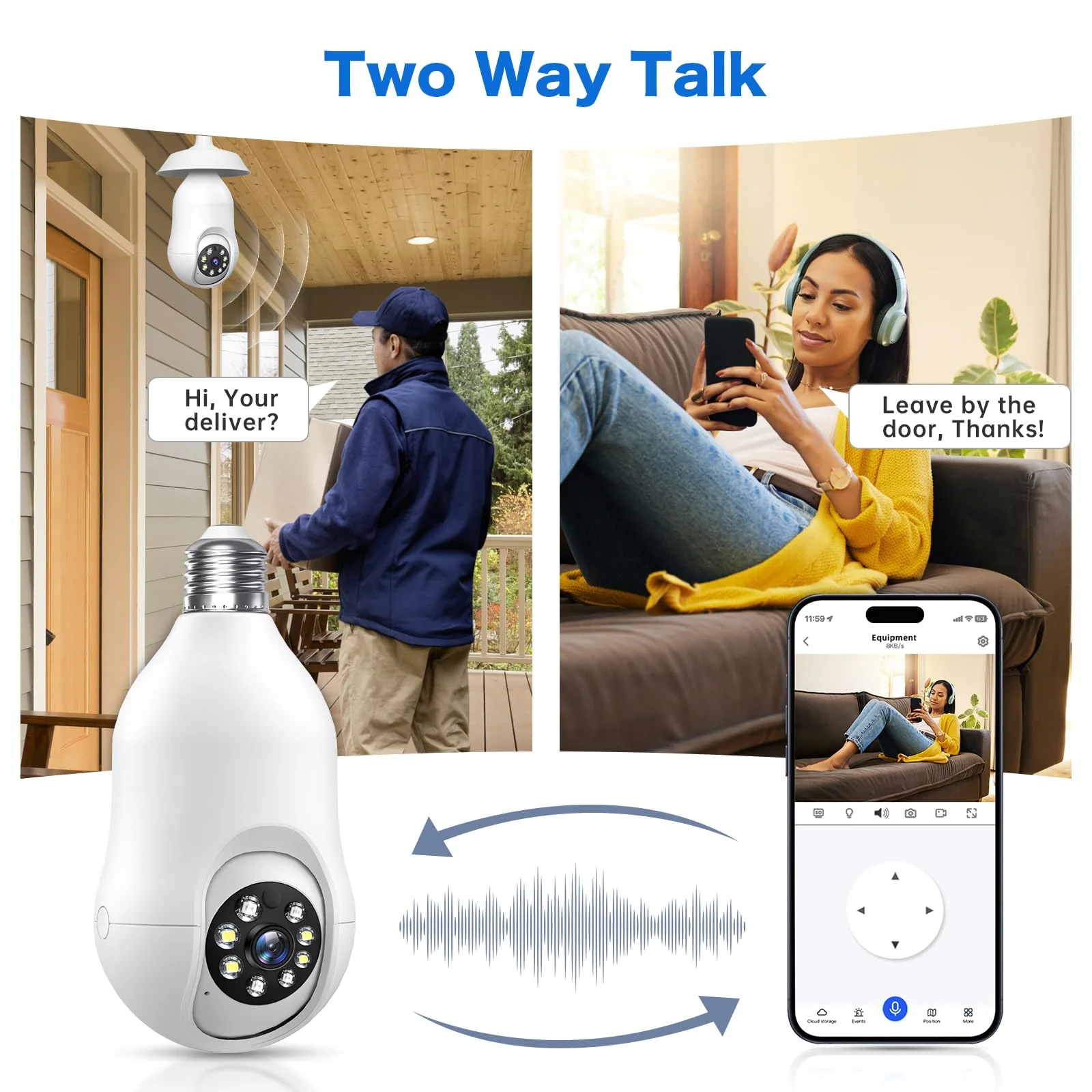 GBIUT Light Bulb Security Camera - 2K 360° WiFi Camera with Color Night