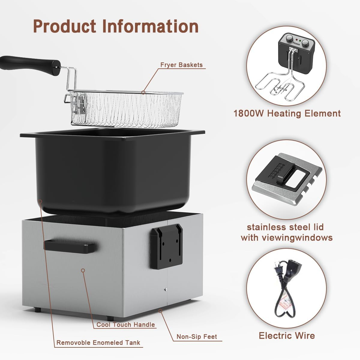 Vexon 1800W electric deep fryer offers a robust 5-liter capacity