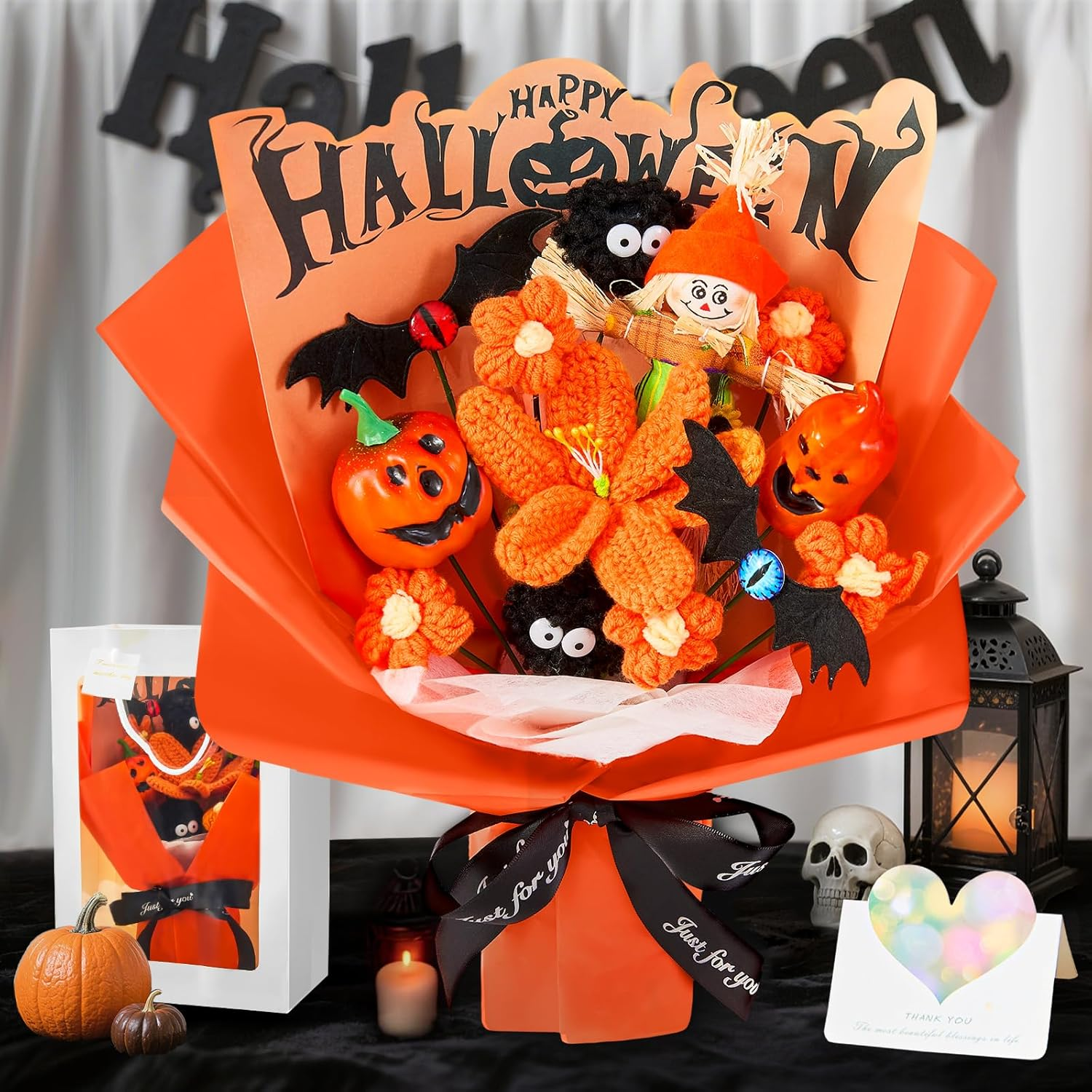 Halloween Crochet Flowers Bouquet - Bats Ghost Pumpkin Decorations