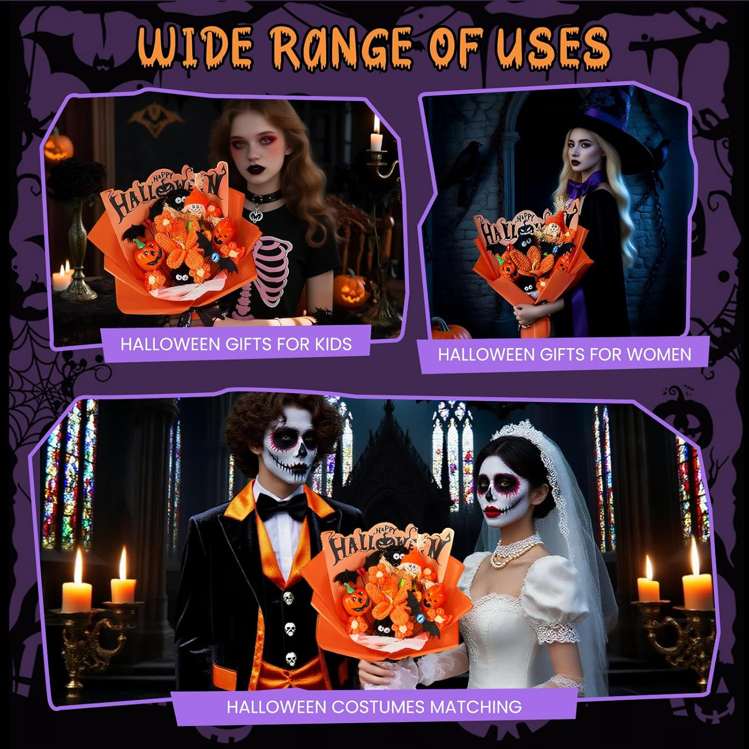 Halloween Crochet Flowers Bouquet - Bats Ghost Pumpkin Decorations