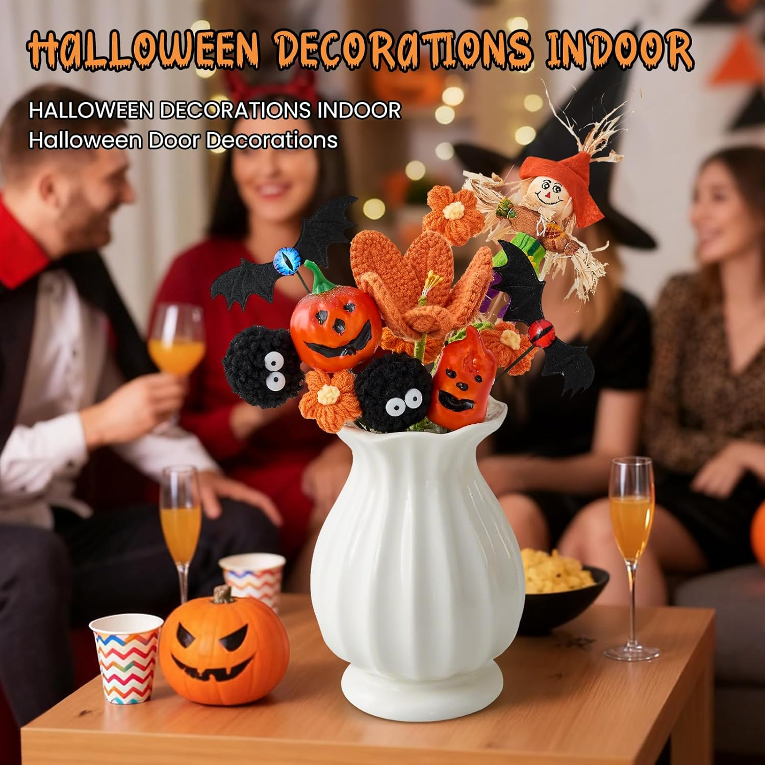 Halloween Crochet Flowers Bouquet - Bats Ghost Pumpkin Decorations