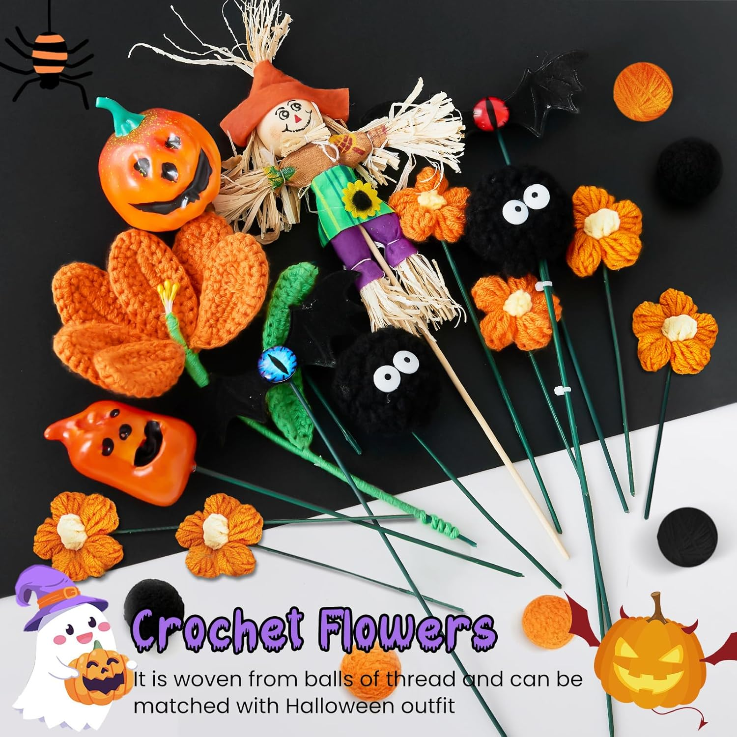 Halloween Crochet Flowers Bouquet - Bats Ghost Pumpkin Decorations