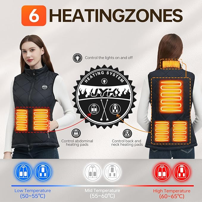 JYK Women's Heated Vest - 3 Levels, 6 Zones | Stay Warm