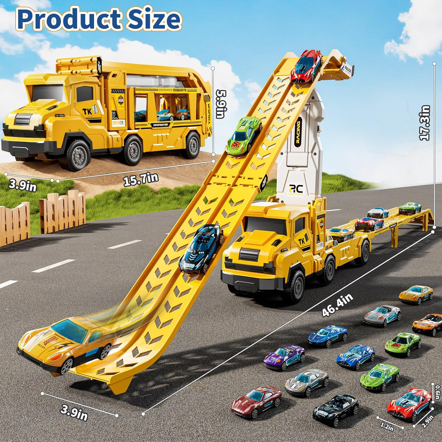 3-in-1 Kid Carrier Truck Toy with 12 Racing Cars & Foldable Track