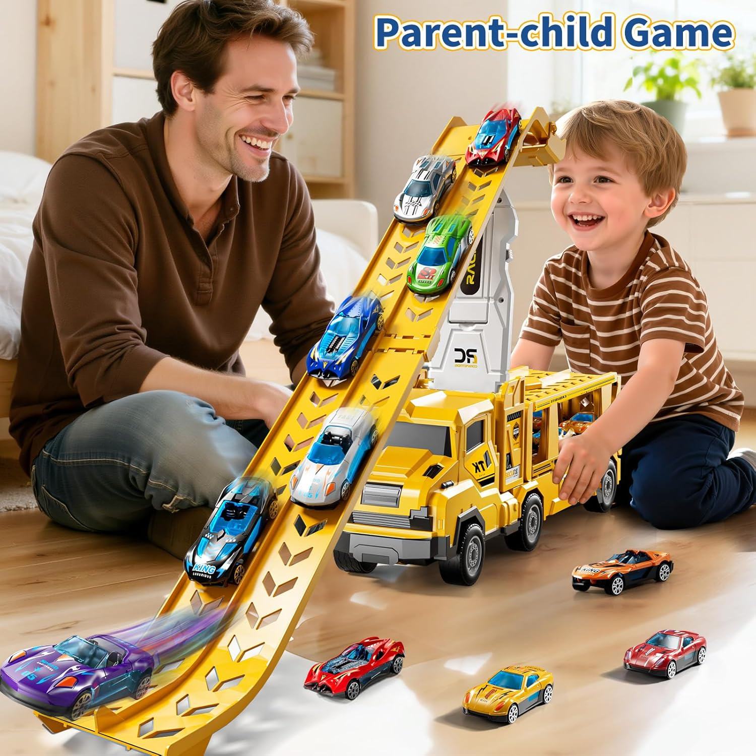 3-in-1 Kid Carrier Truck Toy with 12 Racing Cars & Foldable Track