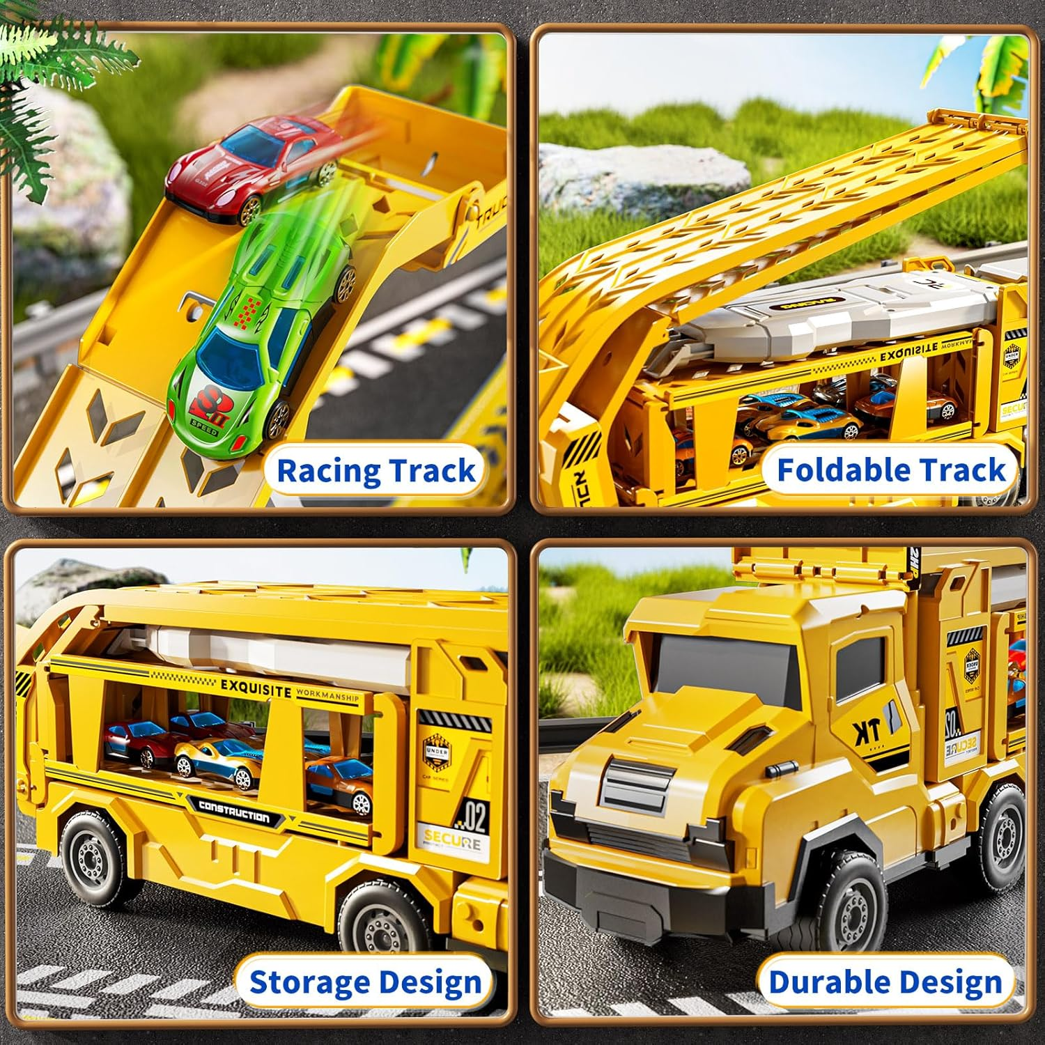 3-in-1 Kid Carrier Truck Toy with 12 Racing Cars & Foldable Track