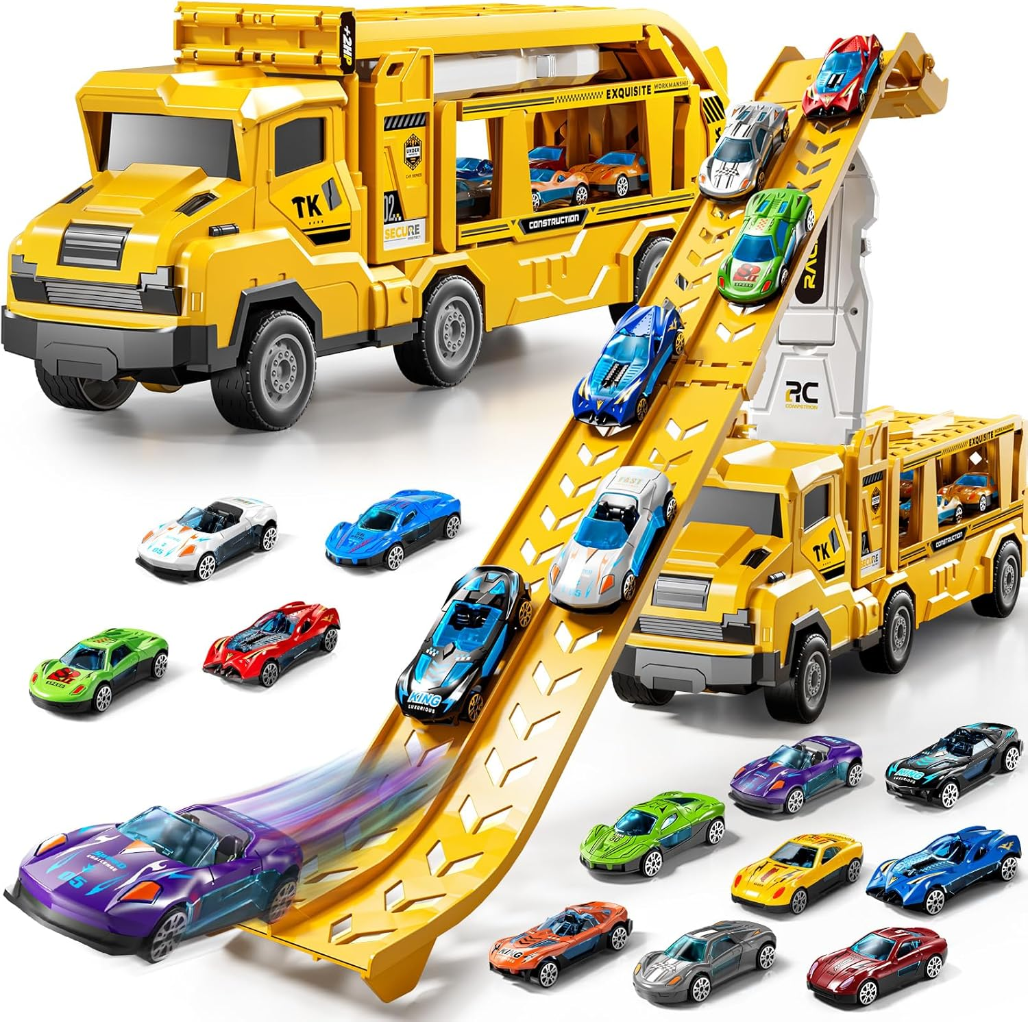 3-in-1 Kid Carrier Truck Toy with 12 Racing Cars & Foldable Track