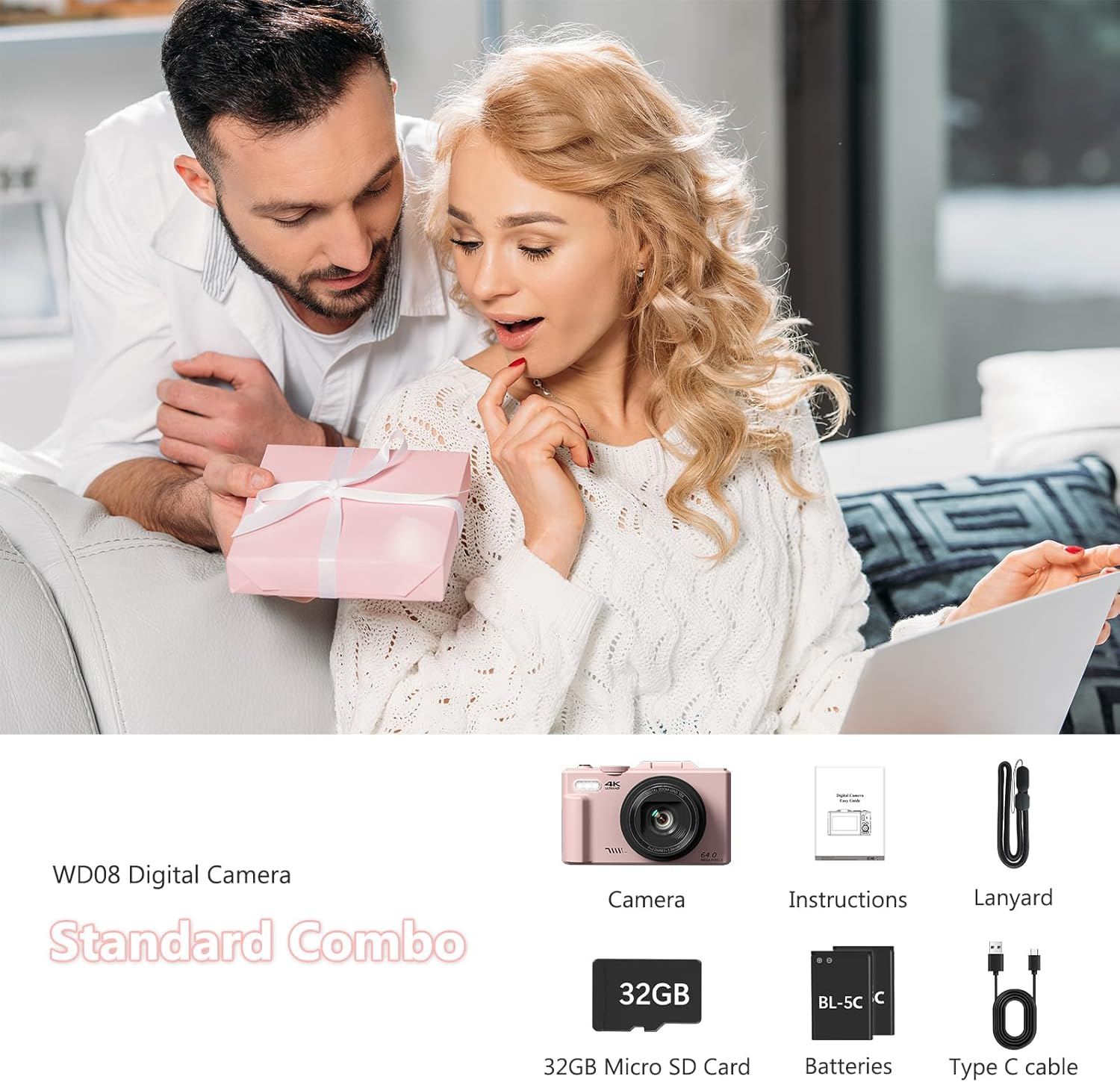 Pink Travel Digital Camera - 30MP 1080P WiFi Vlogging Camera with Flip Screen
