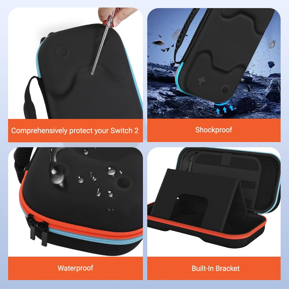 Nintendo Switch 2 Carrying Case - Waterproof Hard Shell with 24 Game Slots & Stand