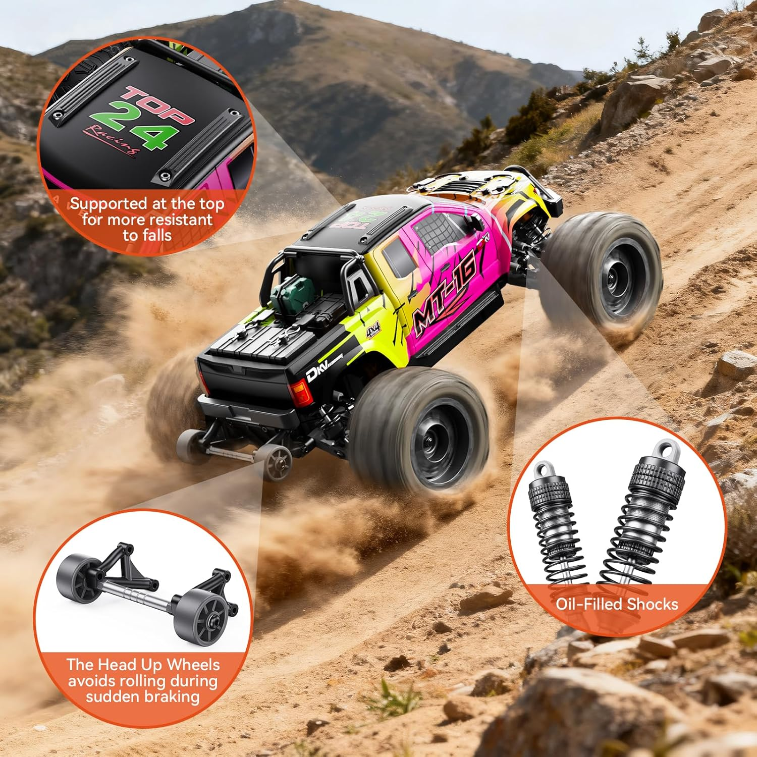 DIKAVEY 1/16 Scale 50MPH Brushless RC Truck - 4WD All-Terrain Remote Control Car with 3S Battery