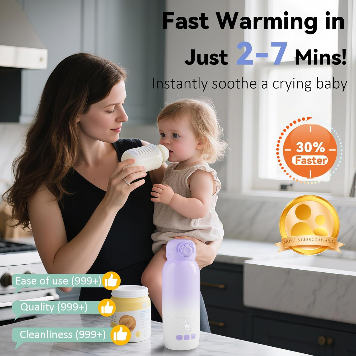 Portable Bottle Warmer for Travel - 12oz Dual Mode Fast Heating for Breast Milk & Water