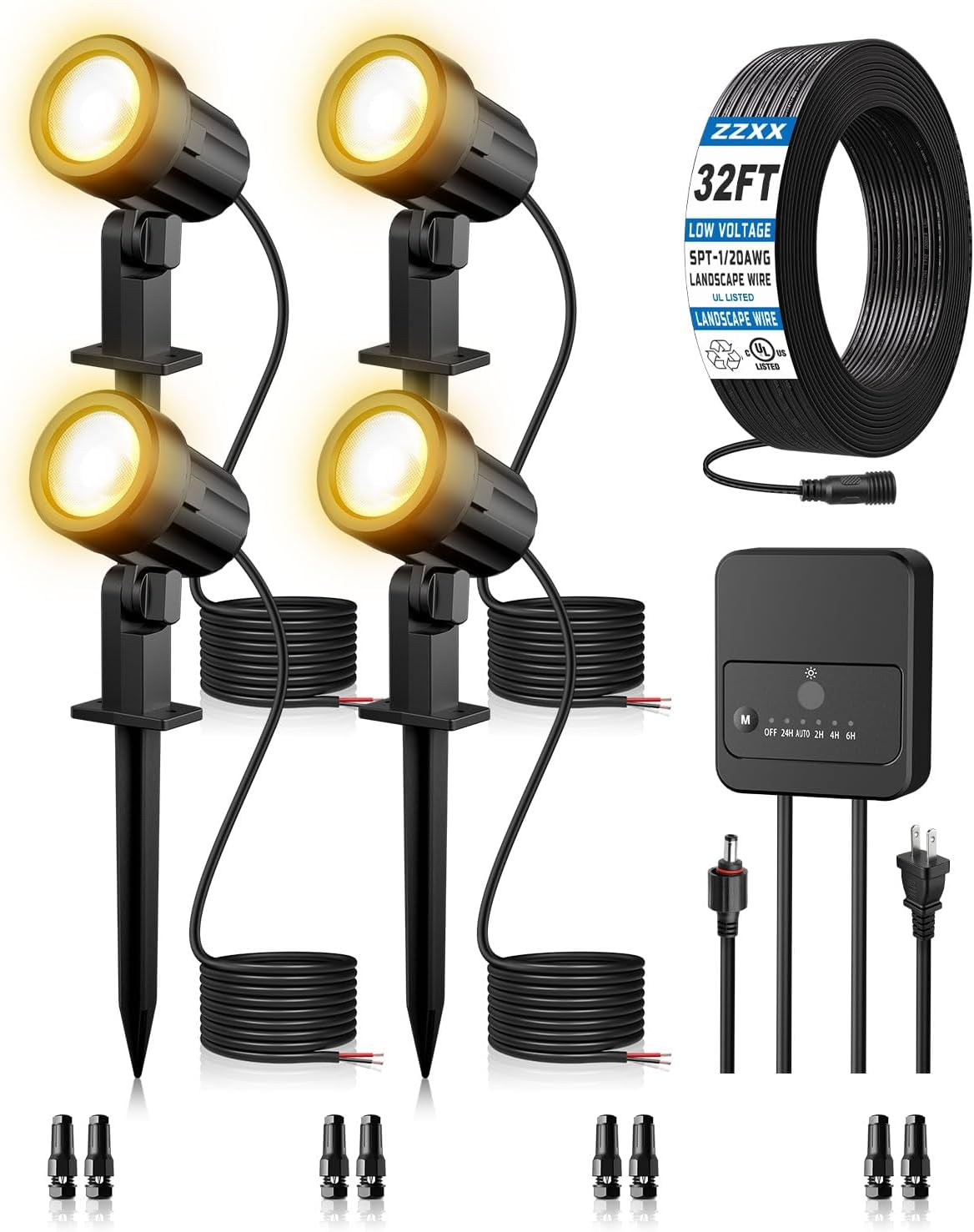 ZZXX LED Landscape Lighting Kit - 4-Pack Low Voltage Outdoor Lights with Transformer