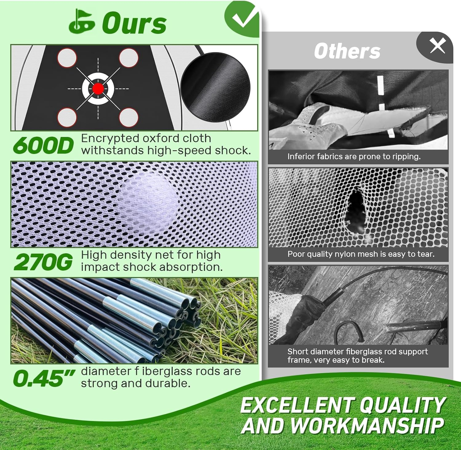 Golf Net 10x7FT with Practice Mat - Backyard Driving & Chipping Training Set