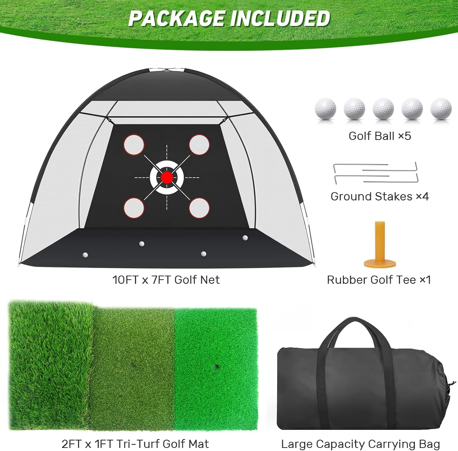 Golf Net 10x7FT with Practice Mat - Backyard Driving & Chipping Training Set