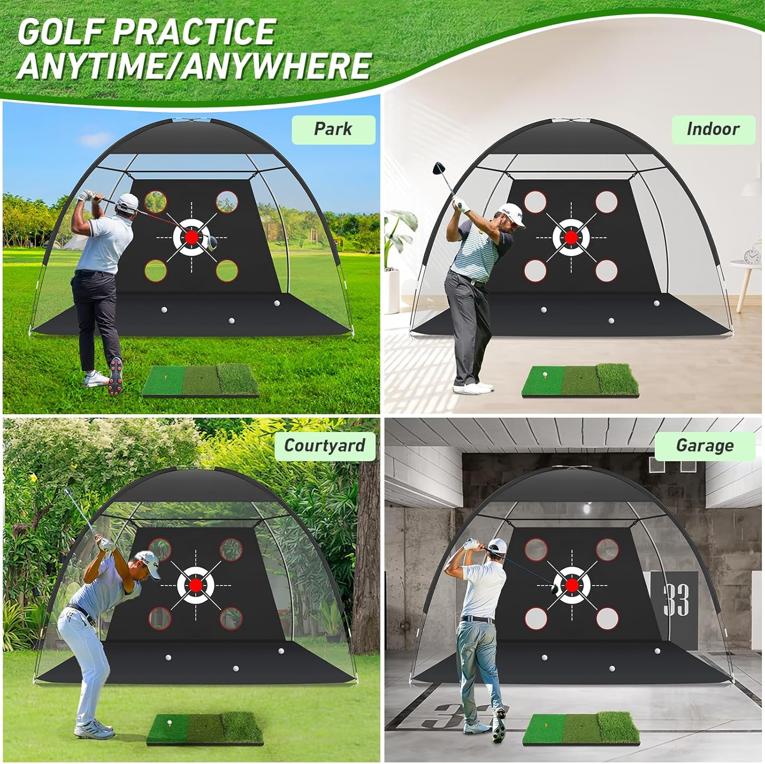 Golf Net 10x7FT with Practice Mat - Backyard Driving & Chipping Training Set