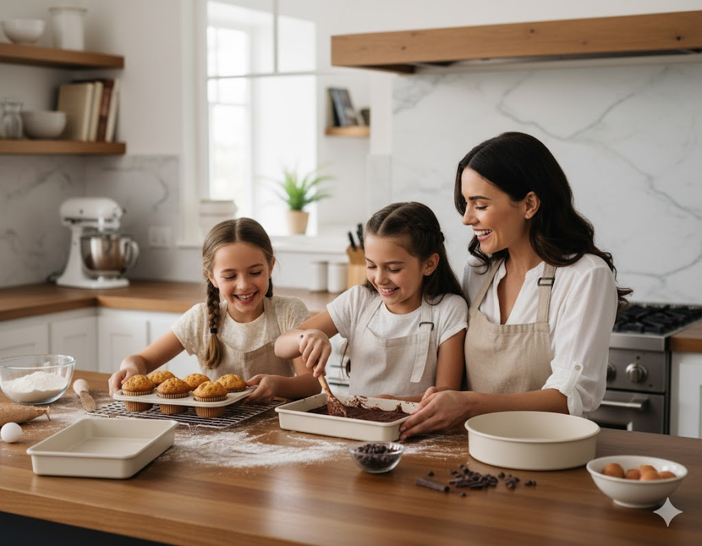 3-Piece Nonstick Bakeware Set - Carbon Steel Cookie Sheet, Cake Pan & Muffin Tray
