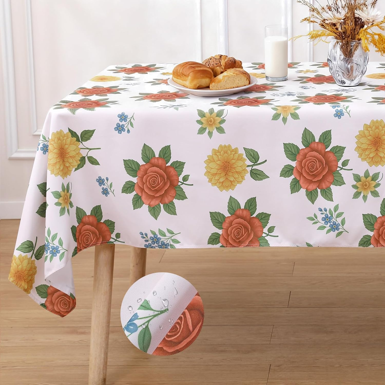 60 Inch Round Tablecloth, Waterproof Circle Table Cover for Kitchen Dining, Outdoor Picnic