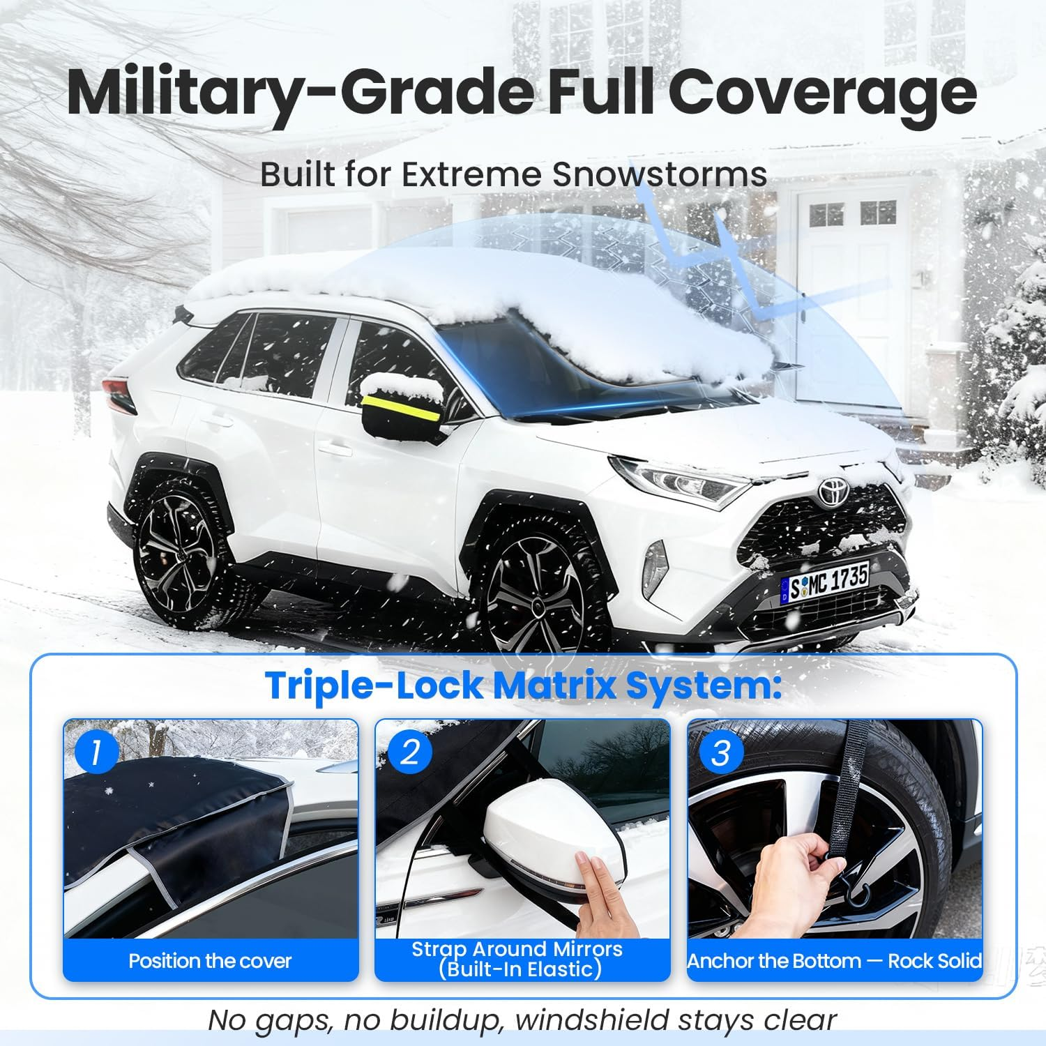 Purehorizon Car Windshield Snow Cover - Heavy Duty Winter Protection | Fits Most Cars & SUVs