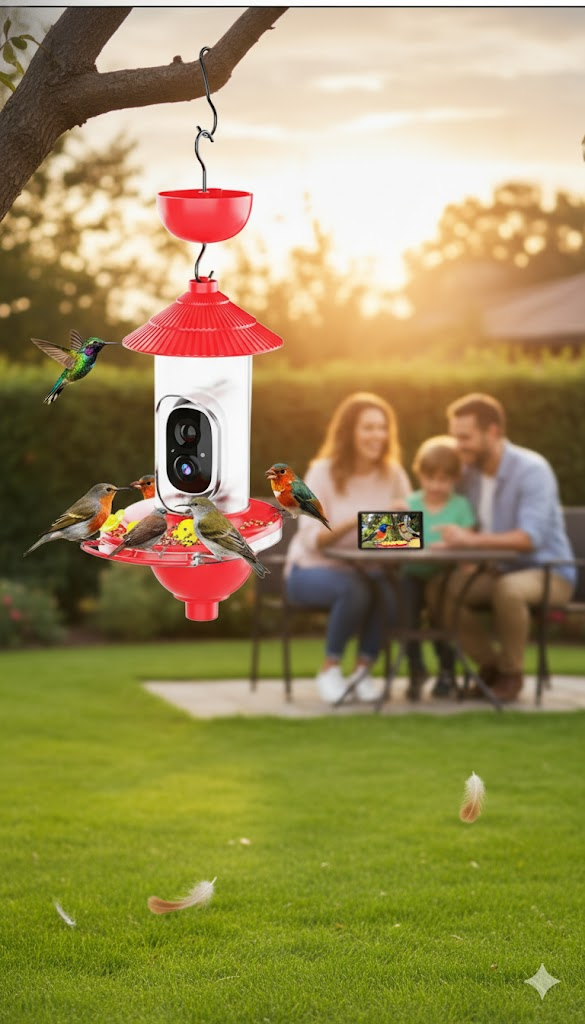 Hummingbird Feeder with Camera - Solar Powered 2K Smart Bird Feeder with AI Detection