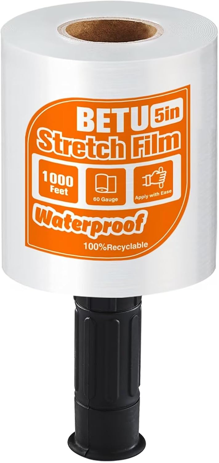 BETU Heavy-Duty Stretch Film 5" x 1000ft - Industrial Plastic Wrap for Moving & Packing
