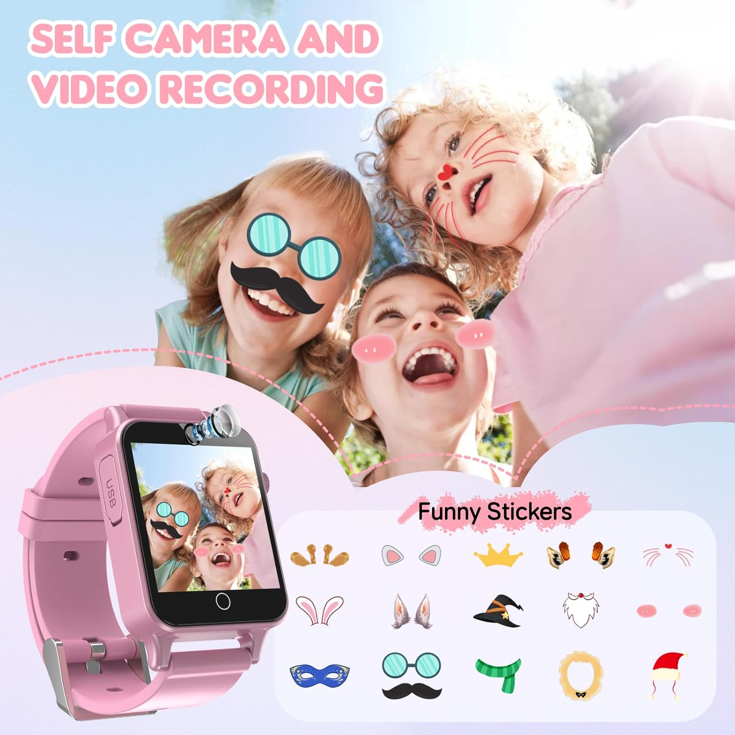 Kids Smart Watch for Girls Ages 5-12 - HD Camera Touchscreen with 30 Games & Learning Cards