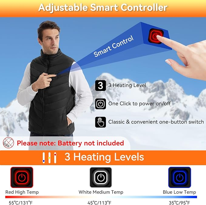 Heated Vest with 9 Heating Zones - Lightweight Winter Vest for Men & Women (Battery Not Included)