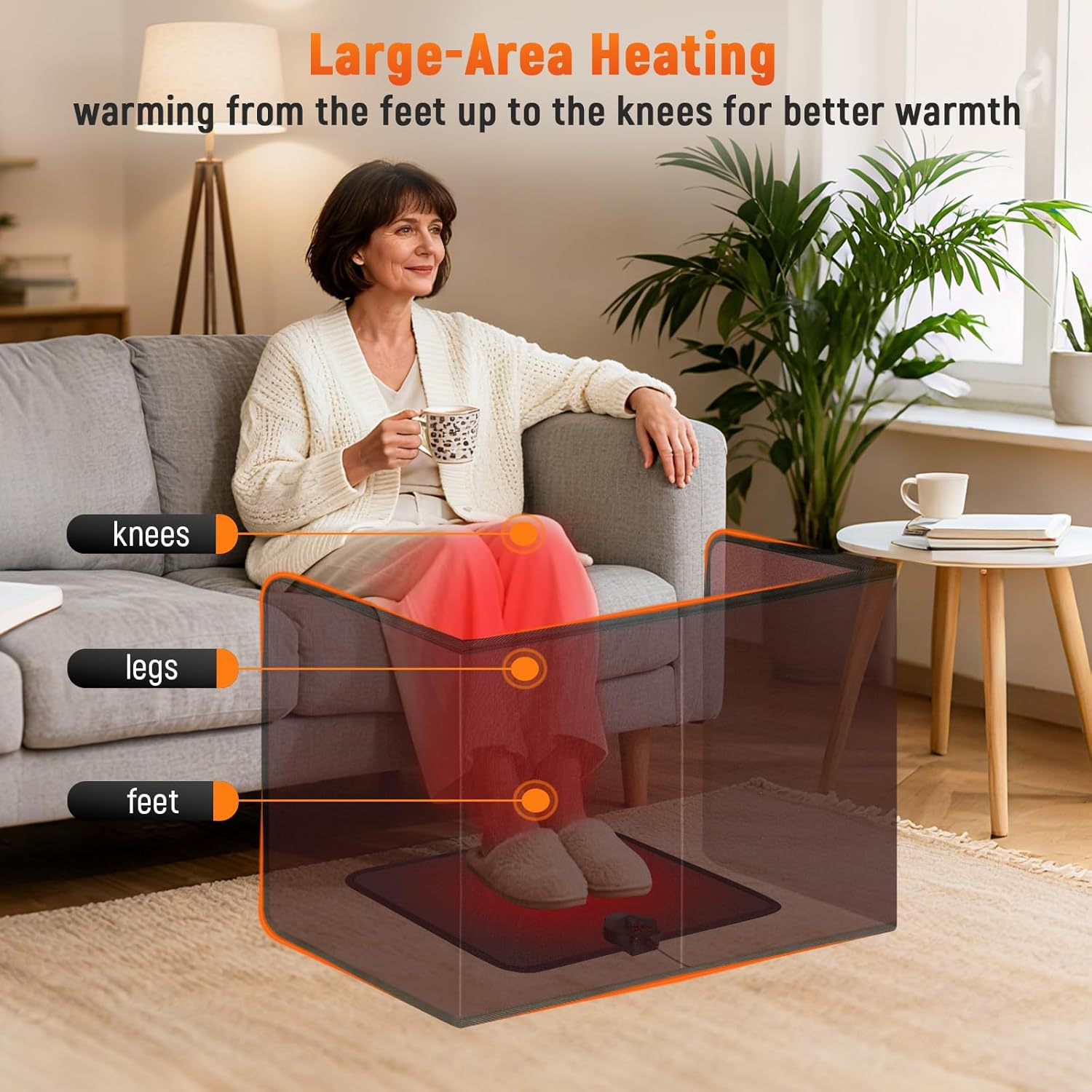 Foldable Electric Panel with Heated Foot Mat - 300W Portable Space Heater Under Desk Indoor - Warmer Floor Mat with Thermostat