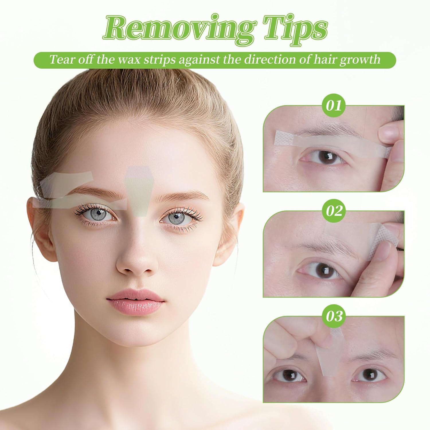 Eyebrow Wax Strips 15-Pack - At-Home Hair Remover for Brows & Upper Lip with Soothing Wipes
