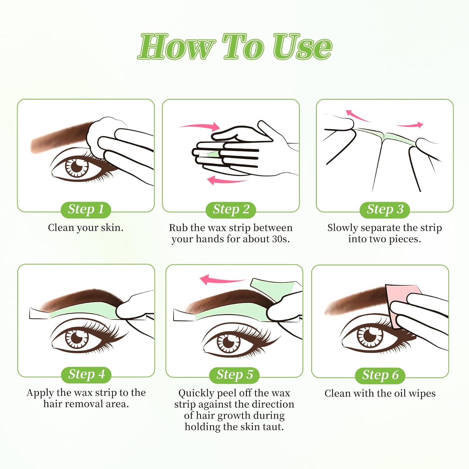 Eyebrow Wax Strips 15-Pack - At-Home Hair Remover for Brows & Upper Lip with Soothing Wipes