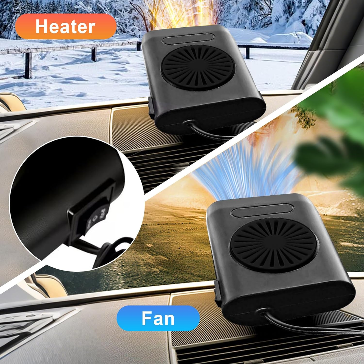 12V Car Heater 200W - Fast Defrost & Defogger with 2-in-1 Cooling Fan for Windscreen